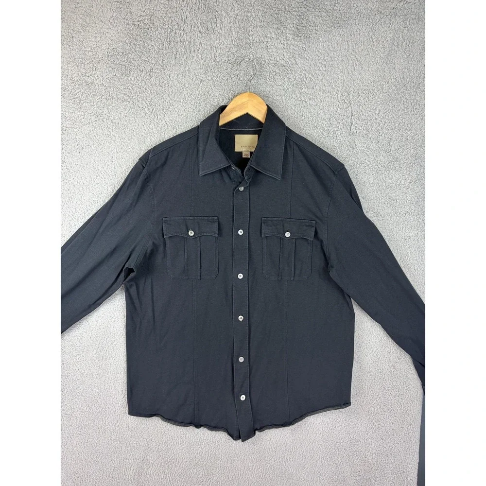 Banana Republic Shirt Mens Large Black Long Sleeve Button Front Pockets Casual